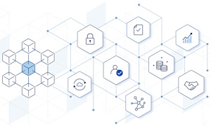 Blockchain,Technology,With,Icons.,How,Blockchain,Works.,Abstract,Hexagon,Background.